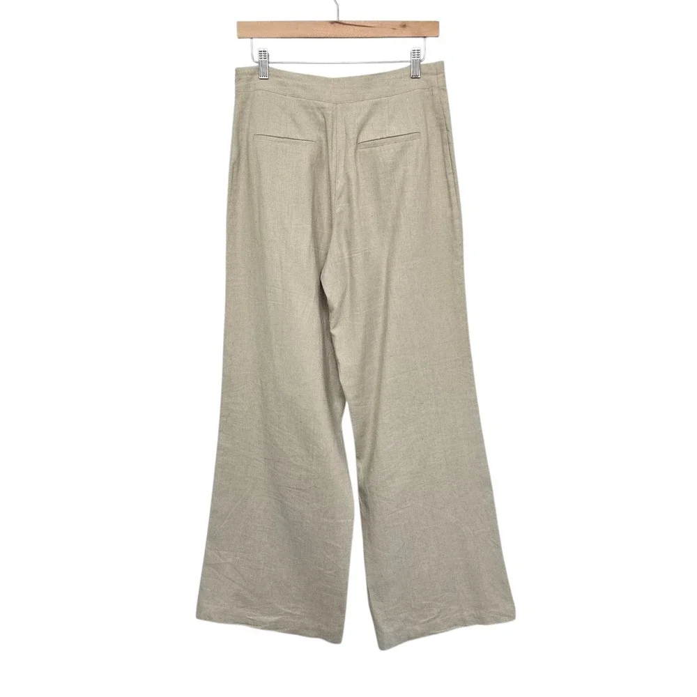 Zara Womens Beige Linen Blend High Rise Wide Leg Wrap Front Trousers Size Small